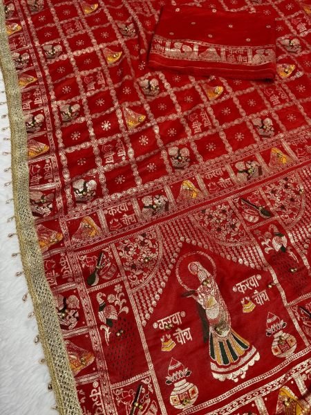 Elegant Red Karwa Chauth Special Red Dola Viscose Meena Ghungroo Saree Silk Sarees Wholesale