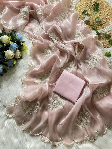 Elegant Rose Pink Jimmy Choo Sequin Saree Paired with Luxe Banglory Blouse JIMMY CHOO SAREE