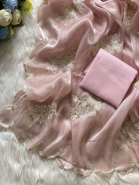 Elegant Rose Pink Jimmy Choo Sequin Saree Paired with Luxe Banglory Blouse JIMMY CHOO SAREE