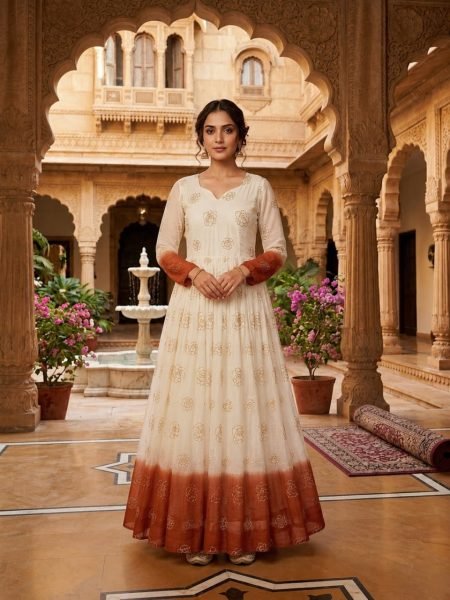 Elegant Gown with Fancy V Neck  3 5 Meter Flair with premium pipe sequins embroidery work for women s  Anarkali Kurtis 