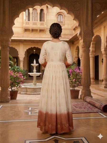 Elegant Gown with Fancy V Neck  3 5 Meter Flair with premium pipe sequins embroidery work for women s  Anarkali Kurtis 
