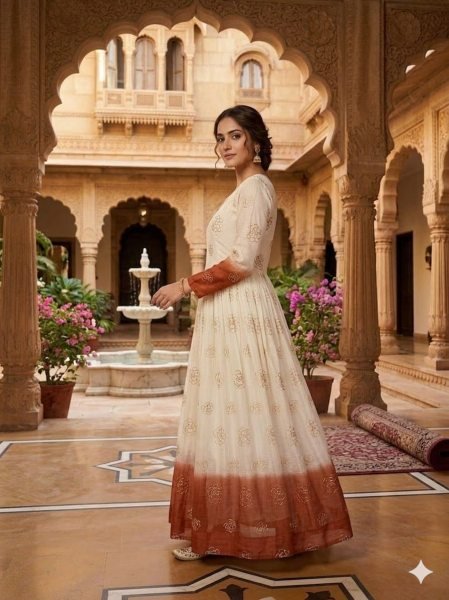 Elegant Gown with Fancy V Neck  3 5 Meter Flair with premium pipe sequins embroidery work for women s  Anarkali Kurtis 