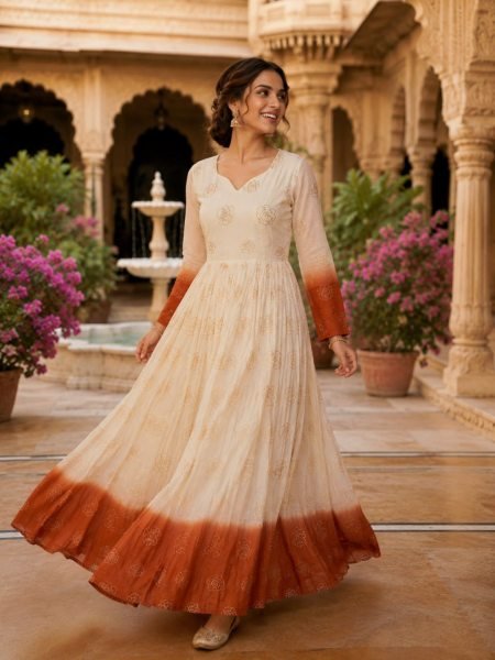 Elegant Gown with Fancy V Neck  3 5 Meter Flair with premium pipe sequins embroidery work for women s  Anarkali Kurtis 