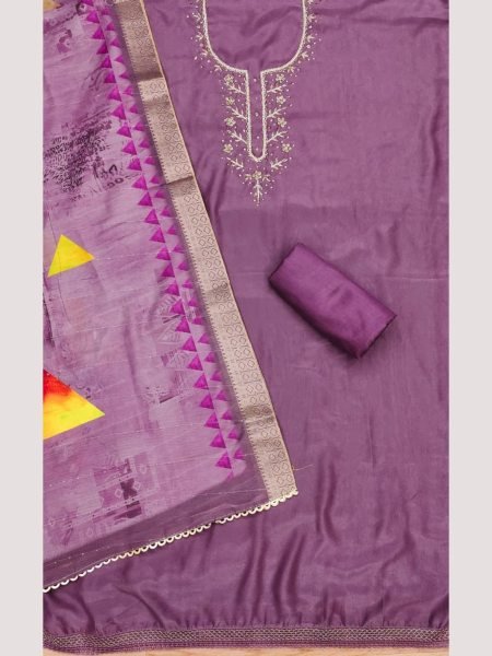 Elegant Simmer Silk dress materials Collection with Maslin Digital Print Dupatta Color Set Matching Dress Material Wholesale