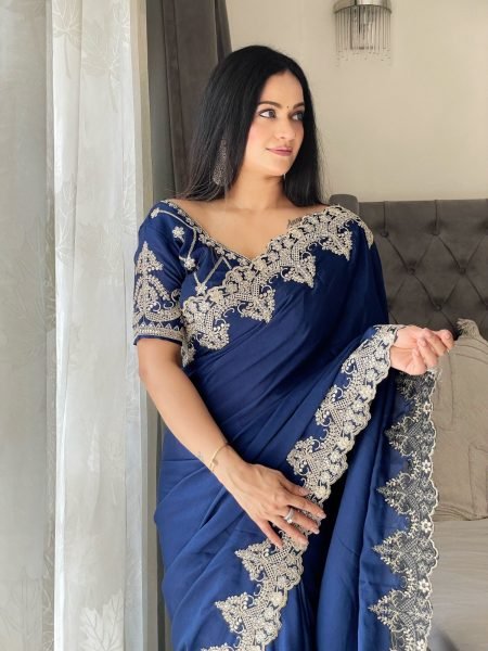 Elegant Soft Chinon Silk Saree with Embroidery Affordable Online Sale Royal Export Exclusive Embroidery Sarees Wholesale