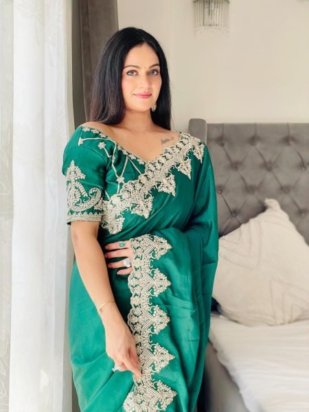 Elegant Soft Chinon Silk Saree with Embroidery Work Best Wholesale Deal  Embroidery Sarees Wholesale