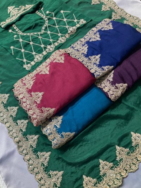 Elegant Soft Chinon Silk Saree with Embroidery Affordable Online Sale Royal Export Exclusive Embroidery Sarees Wholesale