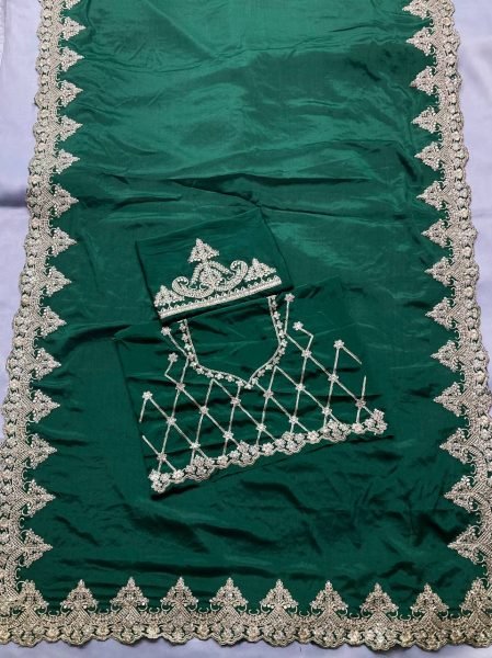 Elegant Soft Chinon Silk Saree with Embroidery Work Best Wholesale Deal  Embroidery Sarees Wholesale