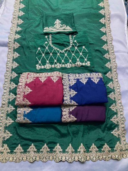 Elegant Soft Chinon Silk Saree with Embroidery Work Best Wholesale Deal  Embroidery Sarees Wholesale
