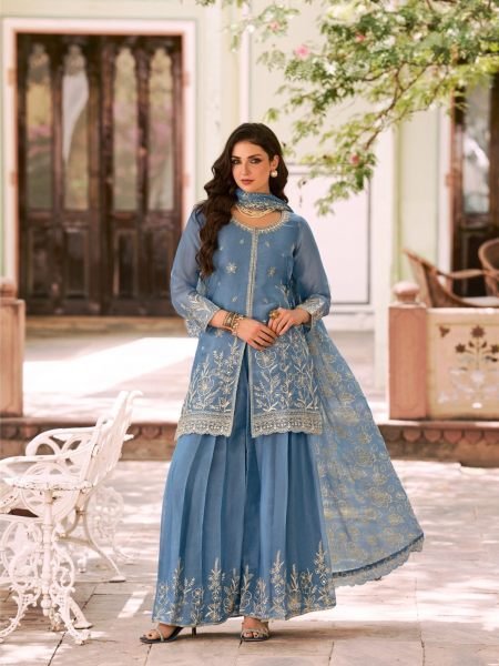 Elegant Teal Blue Saachi Heavy Premium Mos Silk Suit with Embroidered Dupatta 
