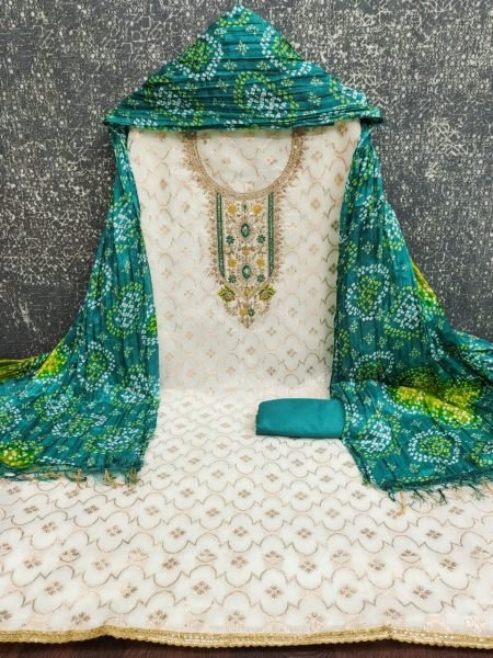 Elegant Teal Green Chanderi Suit Set with Santoon Bottom and Chinon Dupatta Punjabi Dress Materials Wholesale