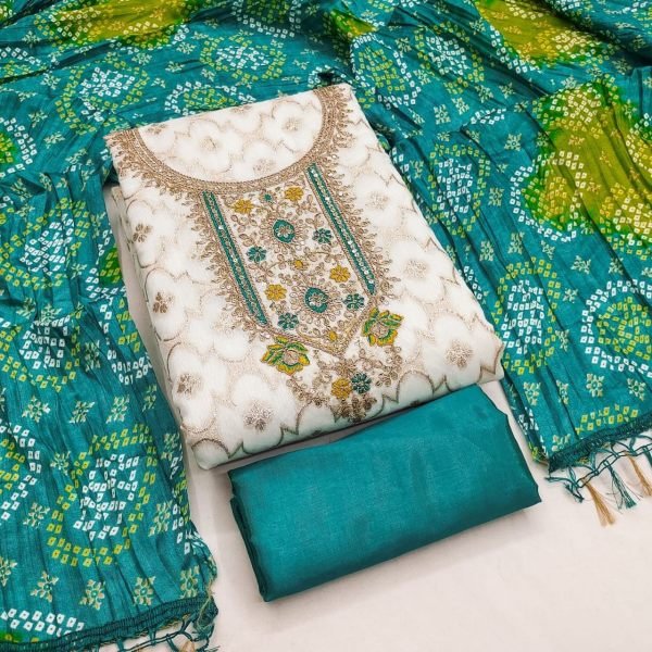 Elegant Teal Green Chanderi Suit Set with Santoon Bottom and Chinon Dupatta Punjabi Dress Materials Wholesale