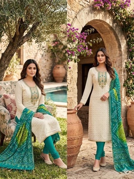 Elegant Teal Green Chanderi Suit Set with Santoon Bottom and Chinon Dupatta Punjabi Dress Materials Wholesale