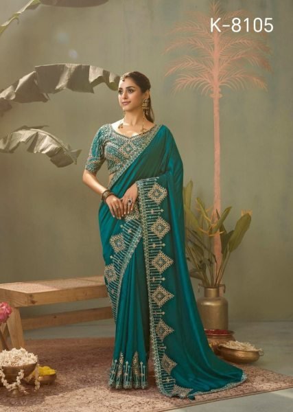 Elegant Teal Green Ethnic Silk Saree with Heavy Embroidered Blouse Piece For Wedding  Silk Sarees Wholesale