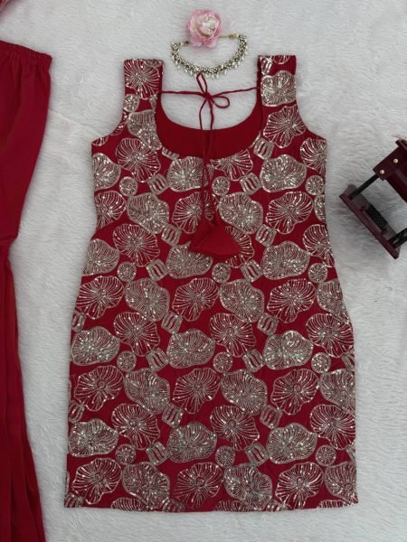 Elegant Thread & Sequin Embroidered Simmer Silk Suit Set for Party Wear Ready To Wear Collection