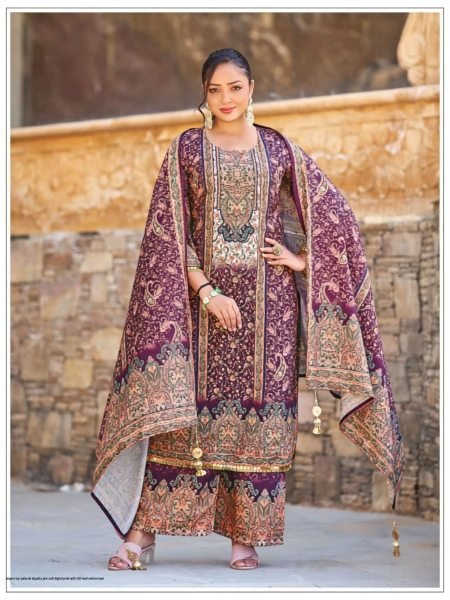 Elegant Traditional Jam Satin Kurta Plazzo Dupatta Set With Original Mirror Work with Designer Lace Border Kurtis