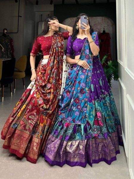 Elegant Tussar Silk Lehenga Choli – Patola Print with Foil Work Wholesale Deal Navratri Lehnega Choli