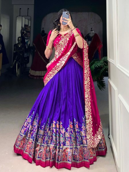 Elegant Tussar Silk Lehenga With Embroidered Vichitra Silk Dupatta Heavy Bridal Lehenga Choli For Weddings   Lehenga