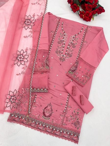Elegant Unstitch Pakistani Cotton Embroidery and Sequence Suit for Festive Wear Cotton Salwar Kameez Wholesale