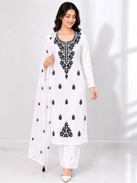 Elegant Vichitra Silk Embroidered Kurti Pant Set with Nazmin Dupatta Perfect for Daily Wear 