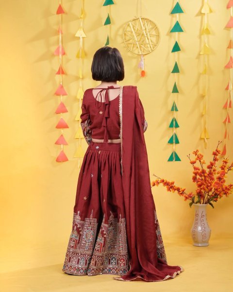Elegant Vichitra Silk Girl   s Lehenga Choli with Dupatta Perfect for Festive Moments Girls Wear