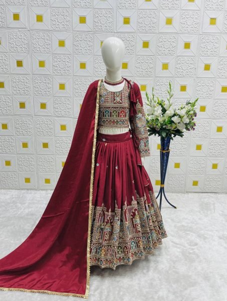 Elegant Vichitra Silk Girl   s Lehenga Choli with Dupatta Perfect for Festive Moments Girls Wear