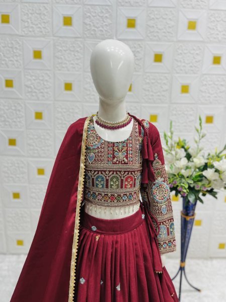 Elegant Vichitra Silk Girl   s Lehenga Choli with Dupatta Perfect for Festive Moments Girls Wear