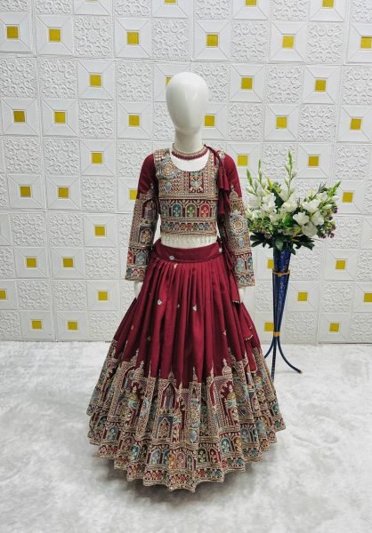 Elegant Vichitra Silk Girl   s Lehenga Choli with Dupatta Perfect for Festive Moments Girls Wear