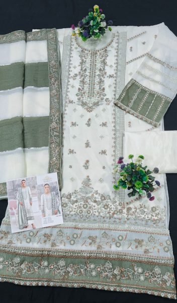 Elegant White Chiffon Pakistani Suit with Heavy Embroidery   Pakistani Suits Wholesale