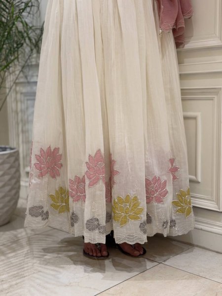Elegant White Designer Heavy Faux Georgette Gown Set with Embroidery Work At Factory Price  Ready To Wear Collection