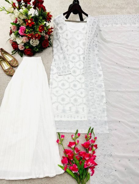 Elegant White Pakistani Straight Cut Dress Set for Wholesale and Resale Ready To Wear Collection