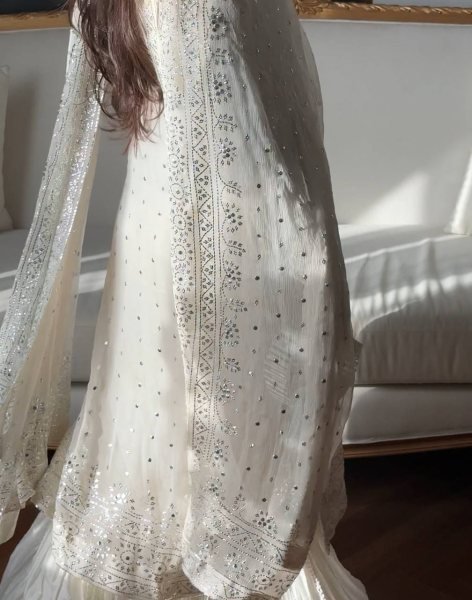 Elegant White Pakistani Straight Cut Dress Set for Wholesale and Resale Ready To Wear Collection