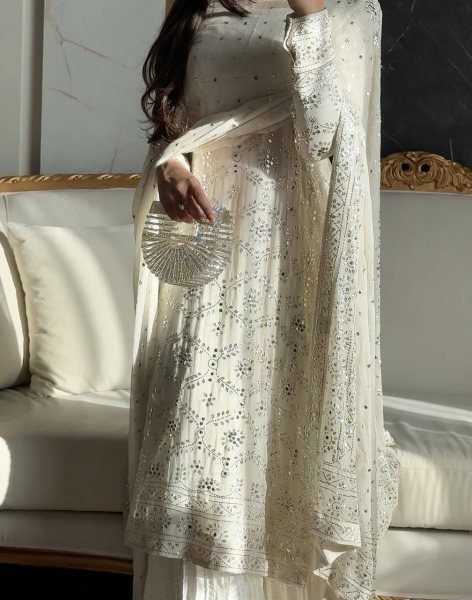 Elegant White Pakistani Straight Cut Dress Set for Wholesale and Resale Ready To Wear Collection