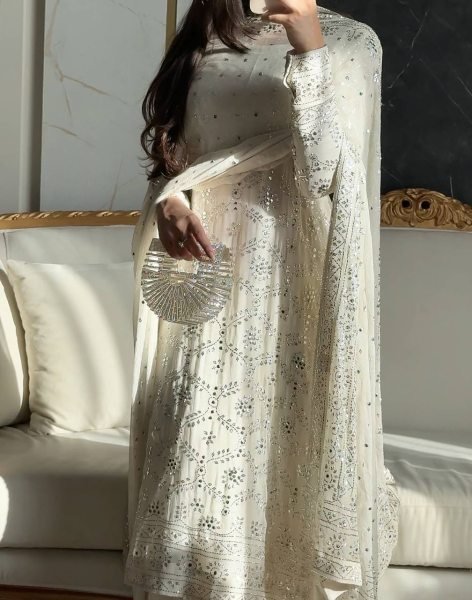 Elegant White Pakistani Straight Cut Dress Set for Wholesale and Resale Ready To Wear Collection