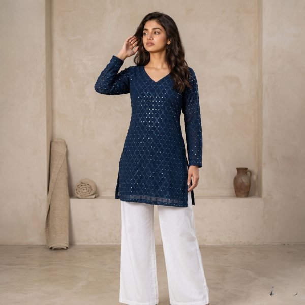 Elegant Wholesale Black Georgette Tunic Kurti for Resellers and Retailers Full Set Kurti