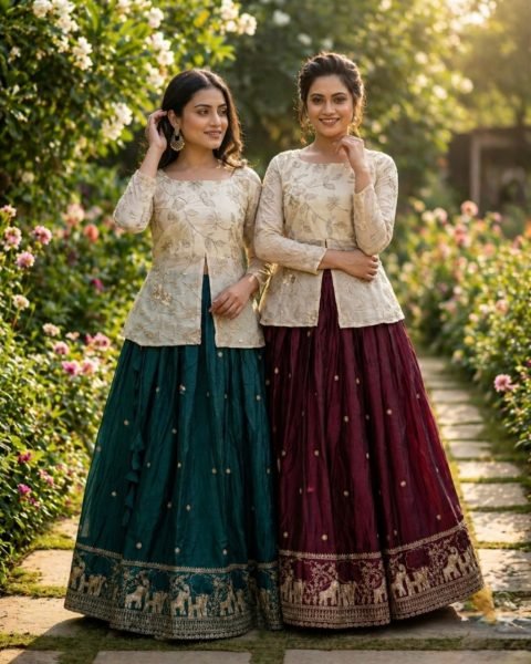 Elegant Wine Color Lehenga Choli with Zari Work for Festive Functions Ready To Wear Collection