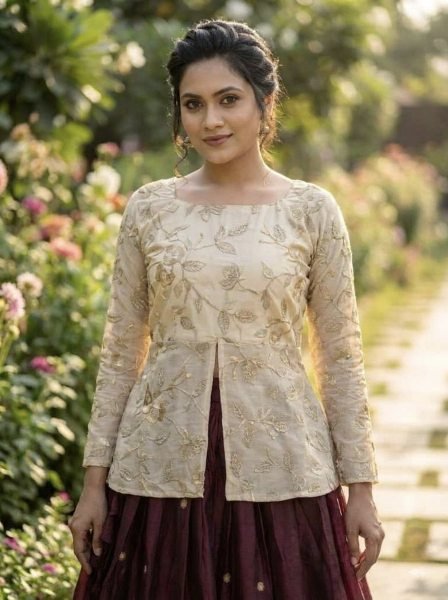 Elegant Wine Color Lehenga Choli with Zari Work for Festive Functions Ready To Wear Collection