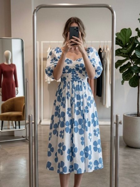 Elegant Women s Cotton Dress with Stylish Unique Neckline and Sleeves For Women Beach Wear Kurtis