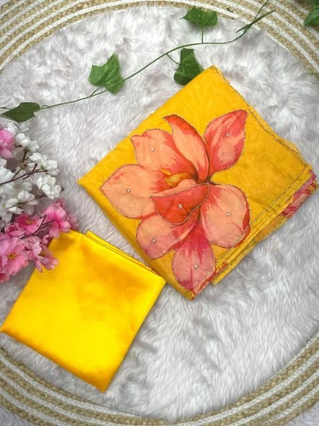 Elegant Yellow Designer Soft Chiffon Floral Print Saree with Cutwork Border Printed Cotton Sarees Wholesale