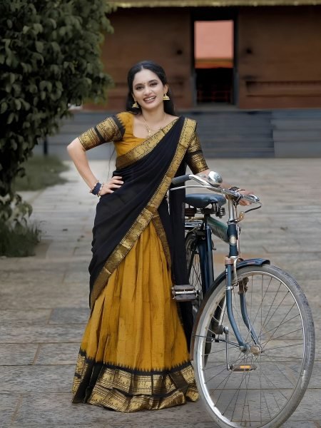 Elegant Yellow Kanjivaram Silk Half Saree Set with Banarasi Zari Work Blouse  Lehenga