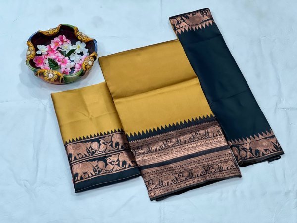 Elegant Yellow Kanjivaram Silk Half Saree Set with Banarasi Zari Work Blouse Half Saree Lehenga