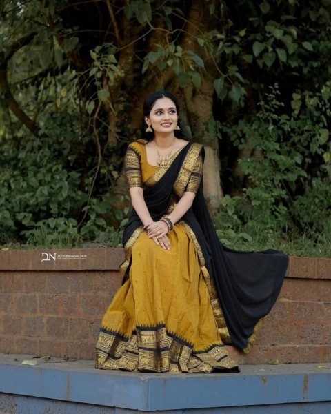 Elegant Yellow Kanjivaram Silk Half Saree Set with Banarasi Zari Work Blouse Half Saree Lehenga