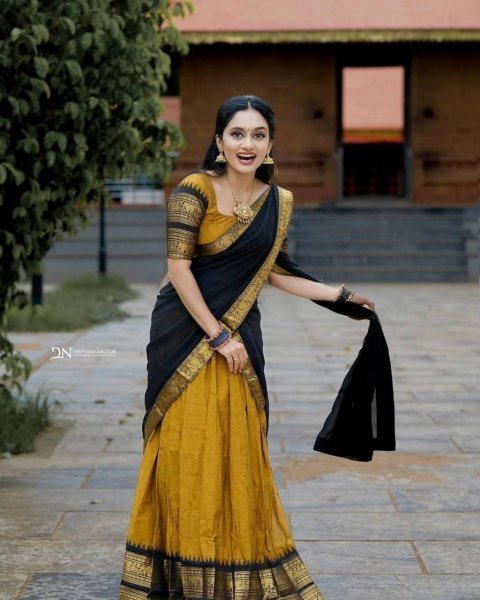 Elegant Yellow Kanjivaram Silk Half Saree Set with Banarasi Zari Work Blouse Half Saree Lehenga
