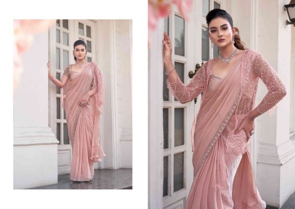 Elegantly Crafted Heavy Beadwork Satin Silk Ombre Saree with Designer Jacket for Weddings   Parties Designer Wedding Sarees Wholesale