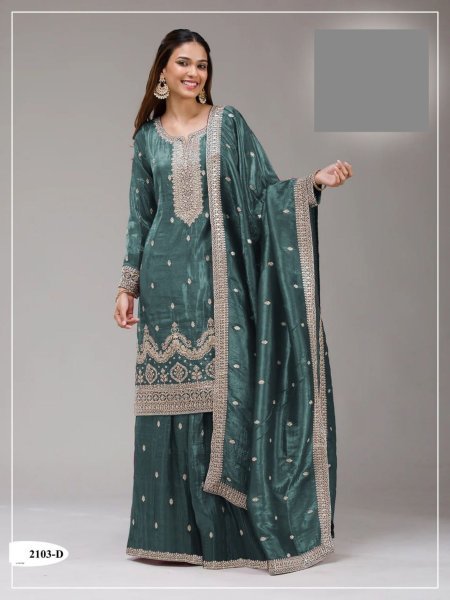 Elite Blue Gold Crush Embroidered Silk Suit at Wholesale Rate Salwar Kameez