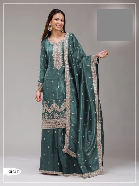 Elite Blue Gold Crush Embroidered Silk Suit at Wholesale Rate Designer Plazzo Salwar Suits Wholesale