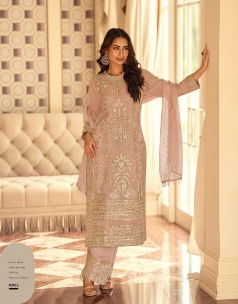 Embellished Baby Pink Georgette Plazzo Suit By Sayuri Designer  Designer Plazzo Salwar Suits Wholesale