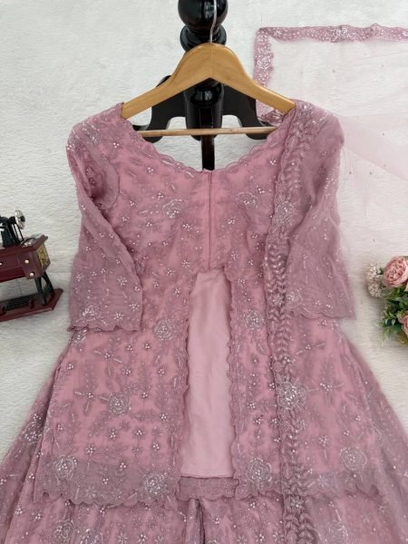 Embellished Faux Georgette Thread Sequin Embroidered Top Plazzo Set for Wedding Wear Ready To Wear Collection