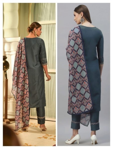 Embroidered Chinon Kurti Pant   Dupatta Ready To Wear Collection