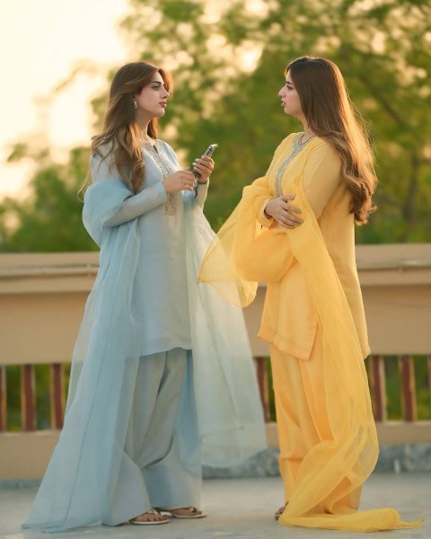 Embroidered Faux Georgette Dress with Handwork & Beads Top, Bottom & Dupatta Set Ready To Wear Collection